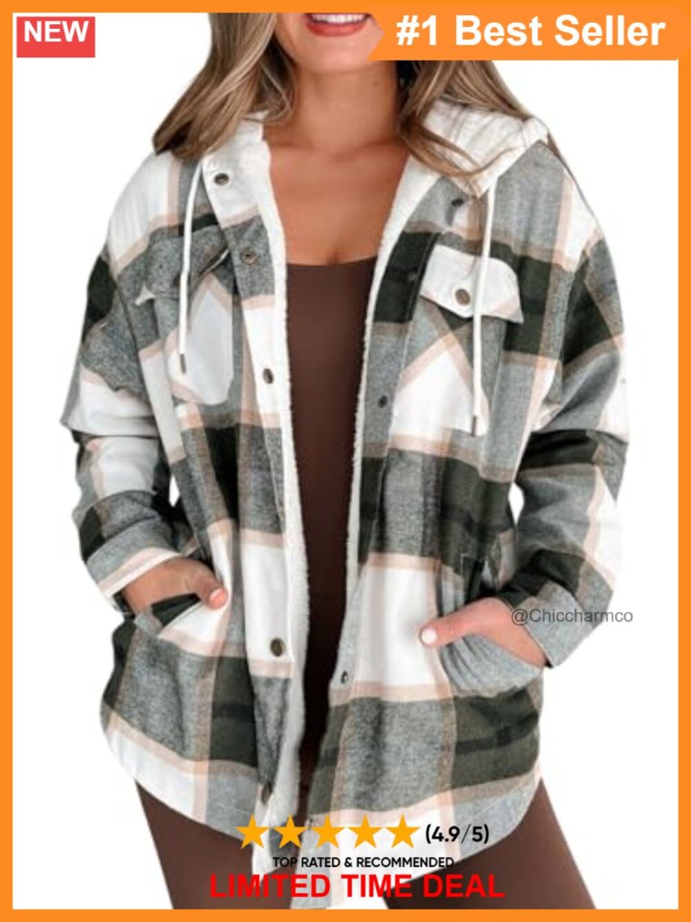 Sherpa Fleece-Lined Plaid Shacket Hooded Oversized Winter Coat